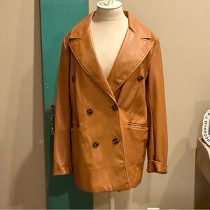 Avec Les Filles Vegan Leather Women's Tan Double-Breasted Jacket